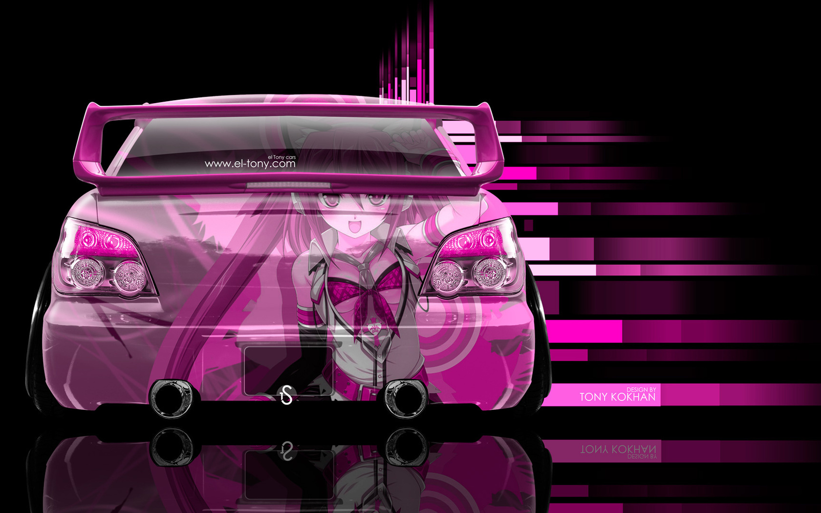 tony kokhan, subaru, impreza, wrx, sti, jdm, back, anime, girl, aerography, pink, colors, effects, style, el tony cars, photoshop, hd wallpapers, black, jdm,  , , , , , , , , ,  , , 