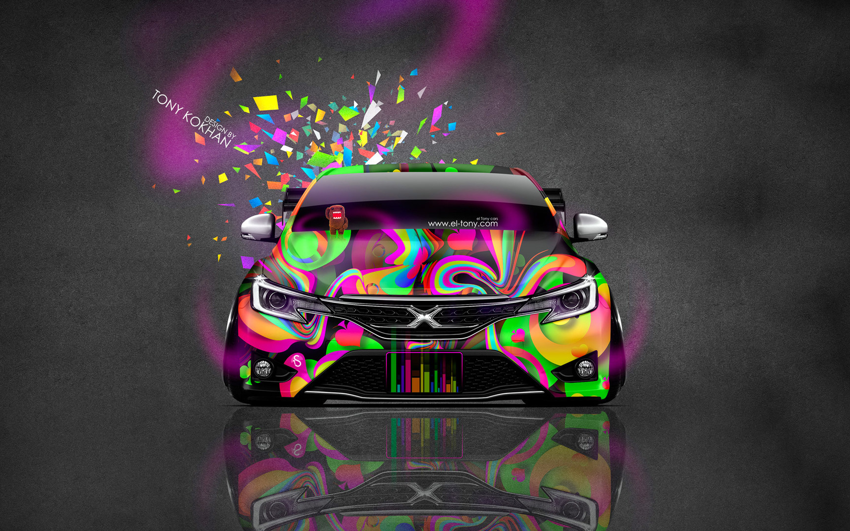 tony kokhan, toyota, mark, x, jdm, tuning, abstract, aerography, domo kun, toy, car, pink, neon, multicolors, front, el tony cars, photoshop, hd wallpapers, design, art,  , , , , , ,  , ,  , 