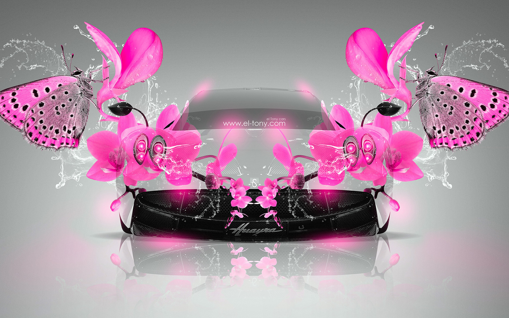 tony kokhan, pagani, huayra, fantasy, flowers, butterfly, water, pink, colors, glamour, el tony cars, photoshop, design, art,  , , , , , , , , , , , , , , , 