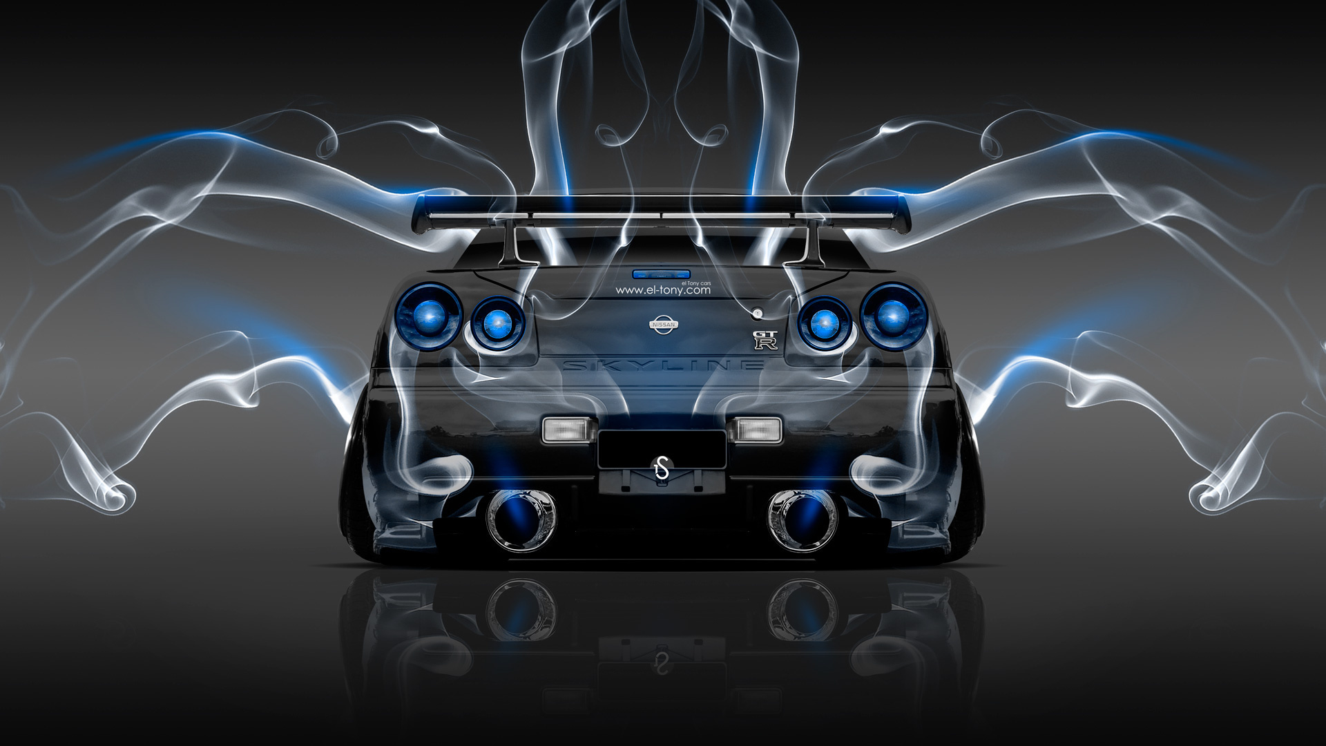 tony kokhan, nissan, skyline, gtr, r34, back, smoke, car, effects, blue, neon, jdm, style, el tony cars, photoshop, hd wallpapers,  , , , , , , , , , 34 ,  , , , , , 2014, 