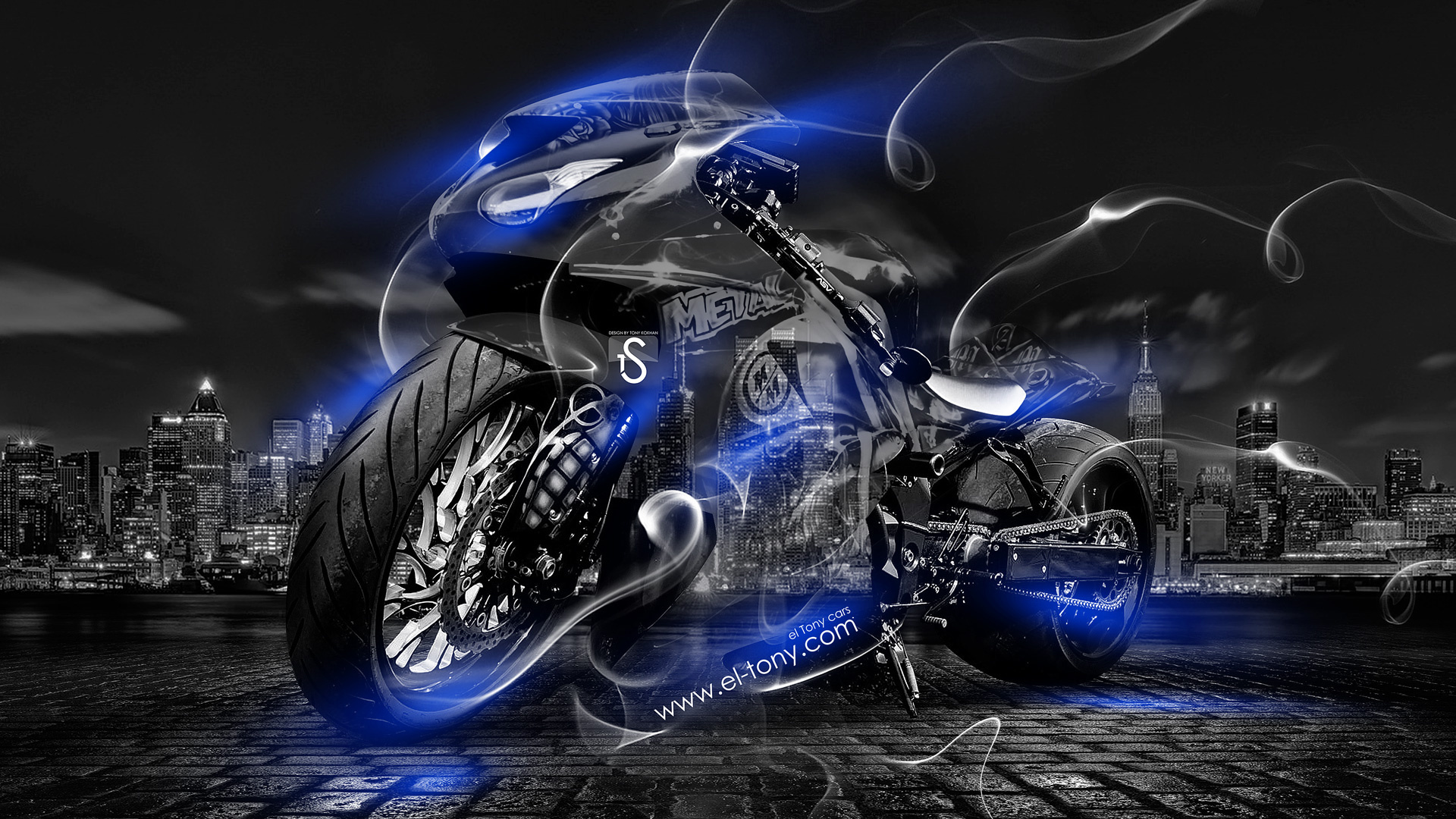tony kokhan, moto, smoke, crystal, city, bike, blue, neon, el tony cars, hd wallpapers,  , , , , , , , , , , , , , , , , 2014