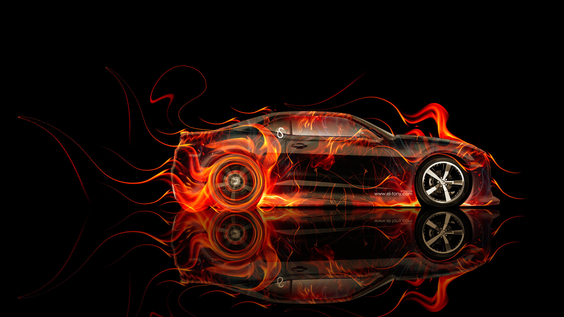 tony kokhan, chevrolet, camaro, fire, car, side, abstract, orange, muscle, black, el tony cars, photoshop, art, hd wallpapers,  , , , , , , , , , , ,  , , , , 