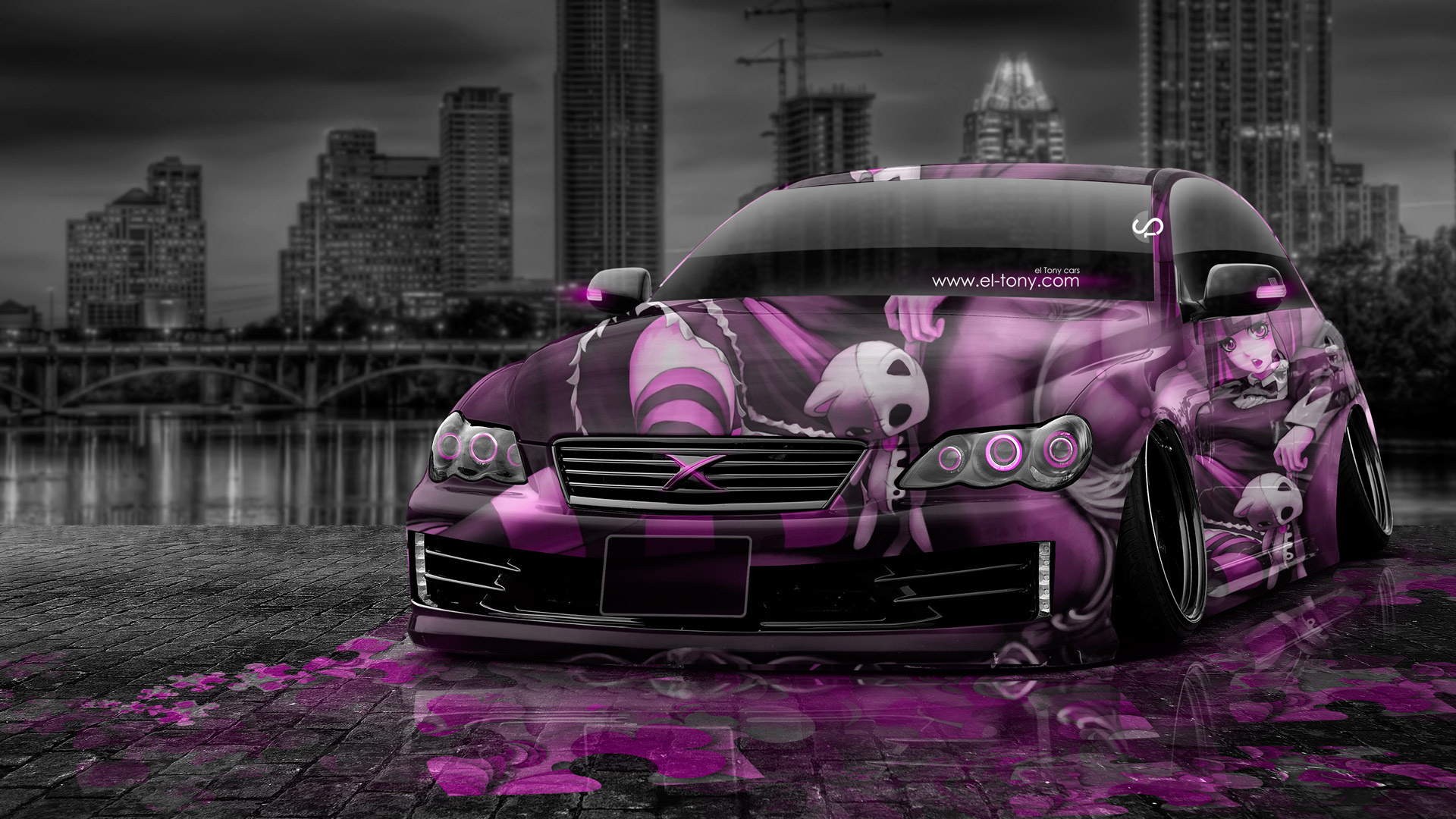 tony kokhan, toyota, mark, x, jdm, tuning, anime, aerography, girl, city, pink, colors, style, el tony cars, photoshop, hd wallpapers,  , , , , , , , , , , , , , , , 