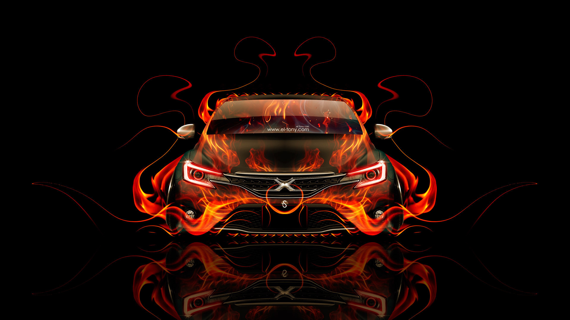 tony kokhan, toyota, mark, x, jdm, 350s, fire, car, abstract, orange, black, el tony cars, photoshop, hd wallpapers, style, design,  , , , , , ,  , , , , , , , , 