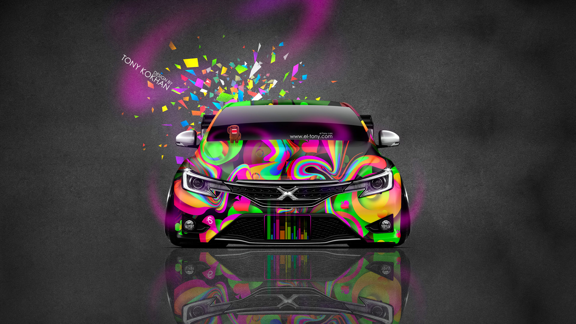 tony kokhan, toyota, mark, x, jdm, tuning, abstract, aerography, domo kun, toy, car, pink, neon, multicolors, front, el tony cars, photoshop, hd wallpapers, design, art,  , , , , , ,  , ,  , 