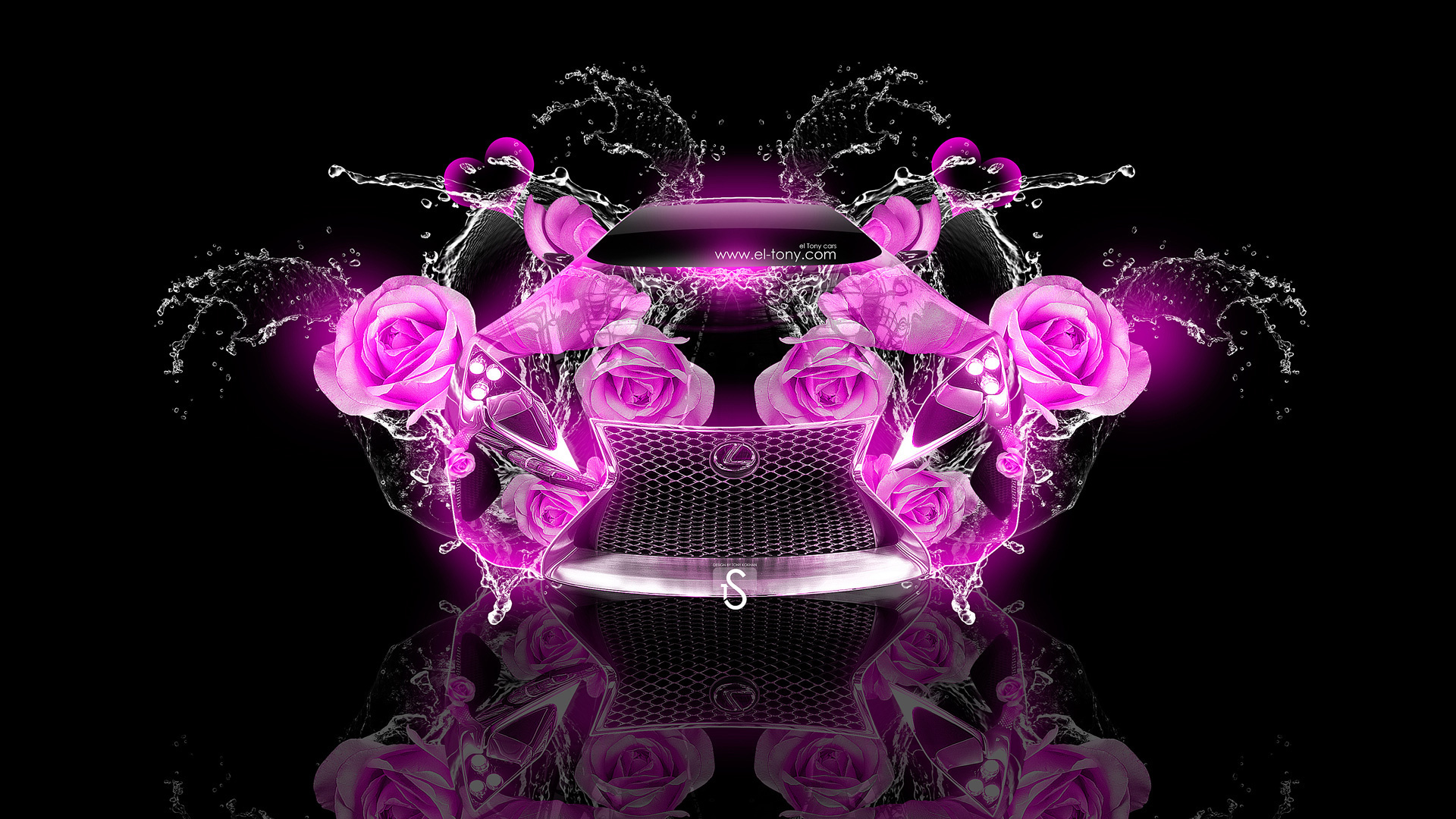 tony kokhan, lexus, lf-lc, fantasy, flowers, rose, pink, neon, colors, water, black, el tony cars, art, glamour, hd wallpapers, design, style,  , , , , , , , , , , , , , 