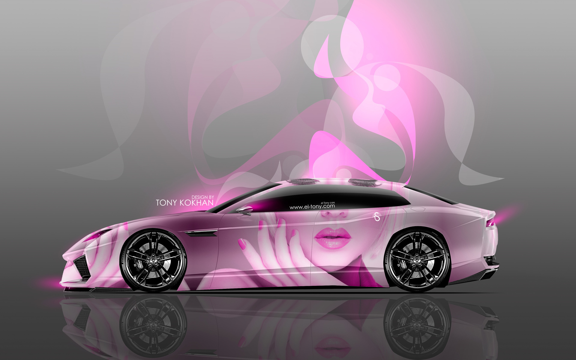 tony kokhan, lamborghini, estoque, glamour, girl, aerography, pink, neon, effects, blonde, el tony cars, photoshop, style, 4k wallpapers,  , , , , , , , , , , , , , 20