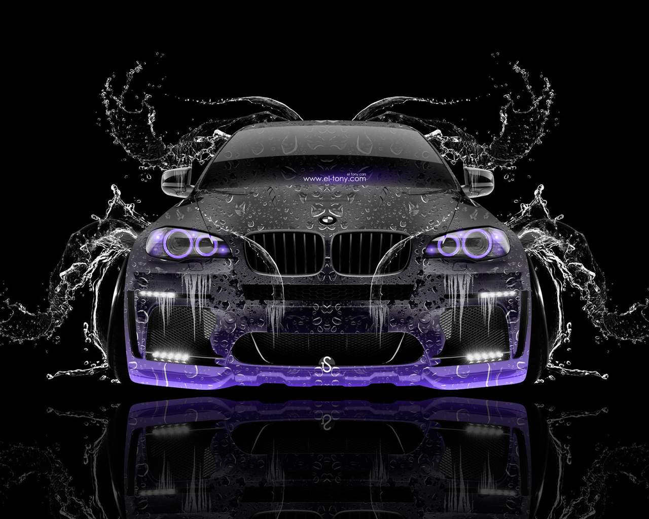 tony kokhan, bmw, x6, water, car, front, violet, neon, black, el tony cars, photoshop, design, art, style,  , , , , 6,  ,  , , , ,   , , , , , , , 2014