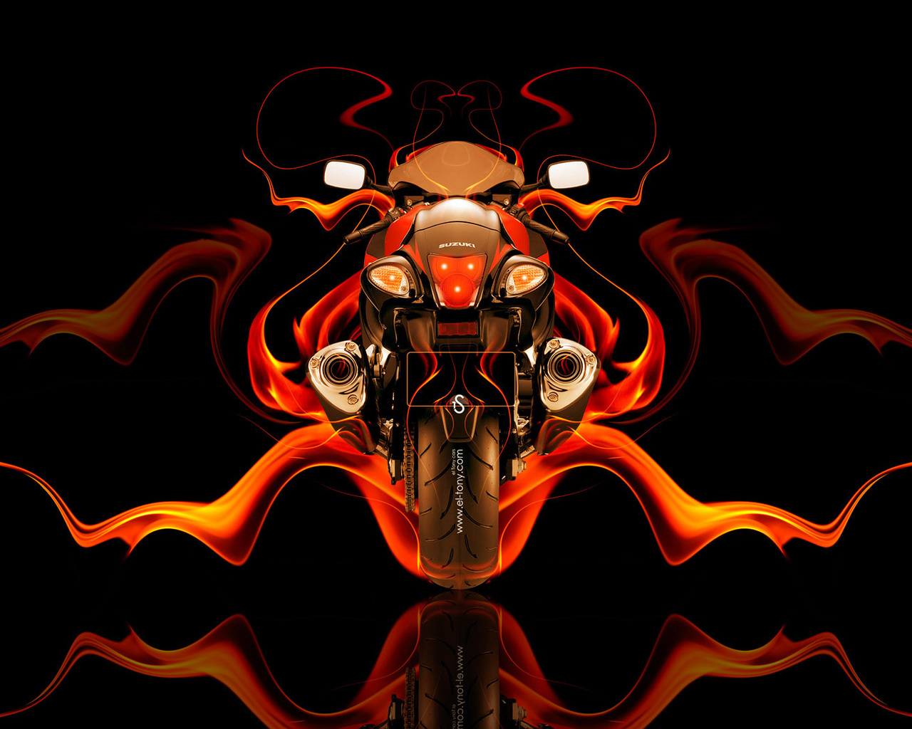 tony kokhan, moto, suzuki, hayabusa, back, fire, abstract, bike, orange, black, gsx, 1300r, hd wallpapers, el tony cars, photoshop, design, art, style,  , , , , , ,  , , , , , 