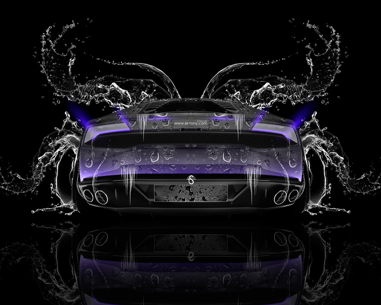 tony kokhan, lamborghini, huracan, back, water, car, violet, neon, effects, hd wallpapers, el tony cars, photoshop, design, art, style, black,  , , , ,  , , , , , , , , , 