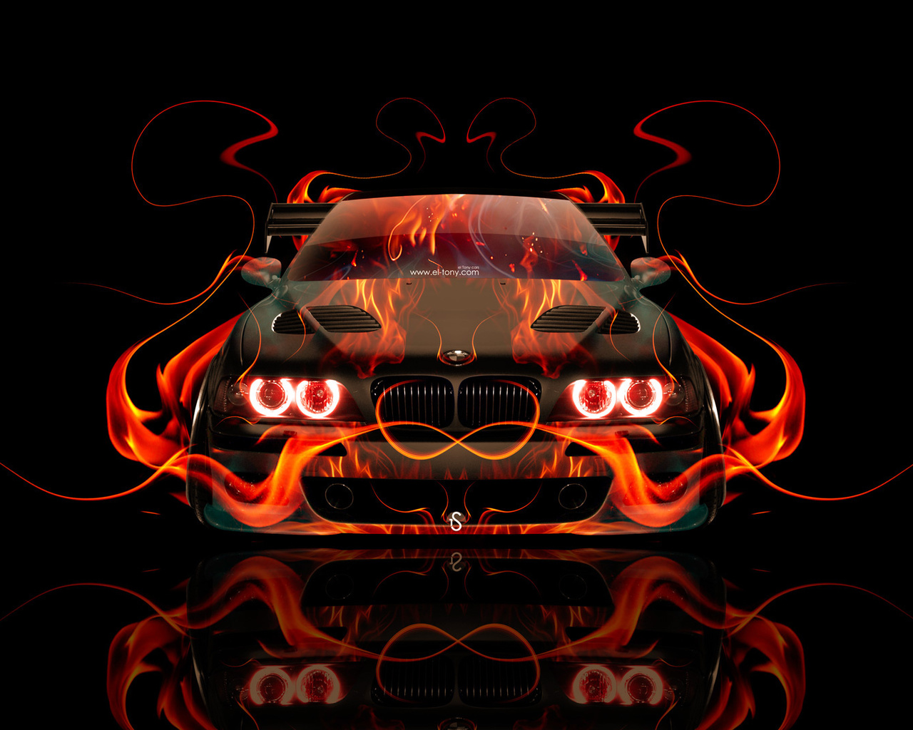 tony kokhan, bmw, m5, e39, fire, car, front, orange, flame, black, abstract, el tony cars, photoshop, design, art, style, hd wallpapers,  , , , 5, 39,  , , , , , , , , , , 