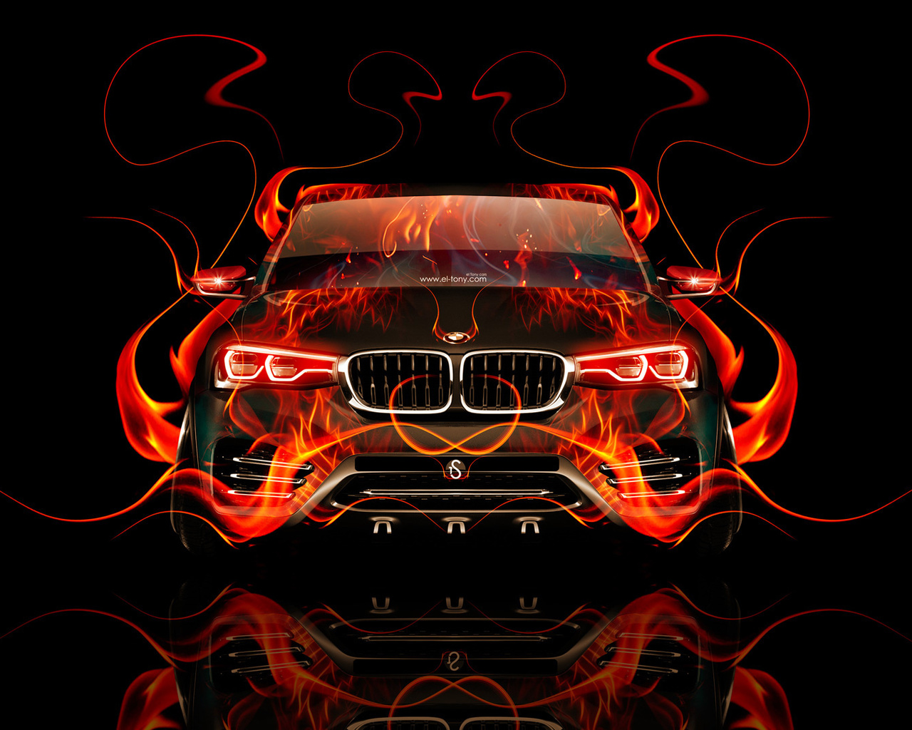 tony kokhan, bmw, x4, fire, car, front, orange, flame, black, abstract, el tony cars, photoshop, design, art, style, hd wallpapers,  , , , 4,  ,  , , , , , , , , , 