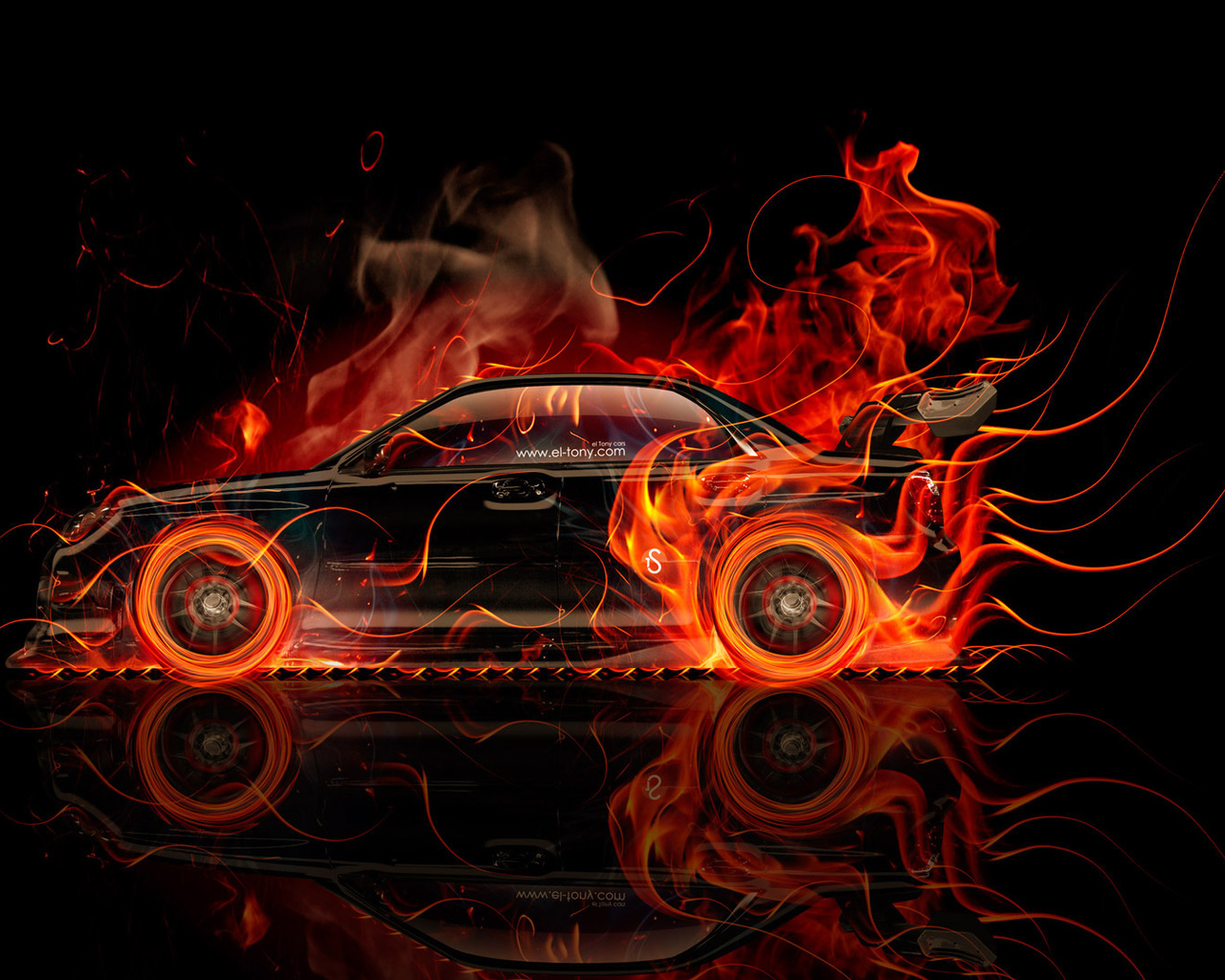 tony kokhan, subaru, impreza, wrx, sti, jdm, fire, car, abstract, orange, flame, black, tuning, el tony cars, design, art, style, japan, hd wallpapers, auto, photoshop,  , , , , , ,  , , , , 