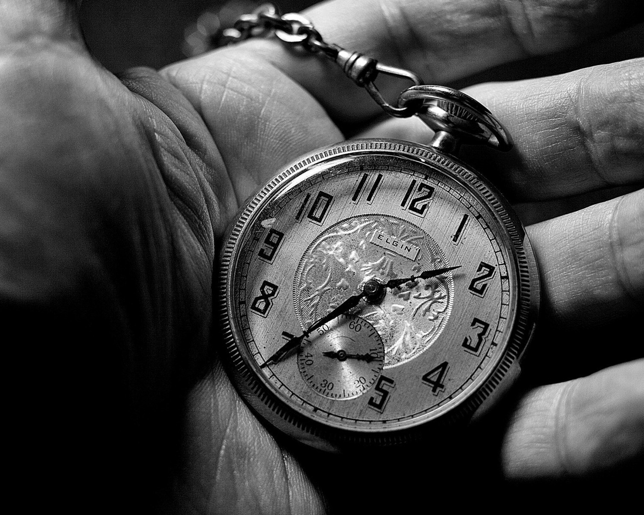 black and white, hand, clock