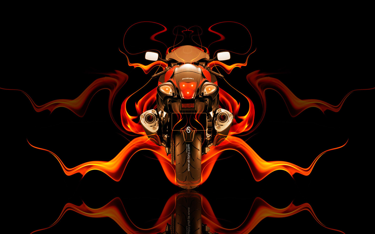 tony kokhan, moto, suzuki, hayabusa, back, fire, abstract, bike, orange, black, gsx, 1300r, hd wallpapers, el tony cars, photoshop, design, art, style,  , , , , , ,  , , , , , 