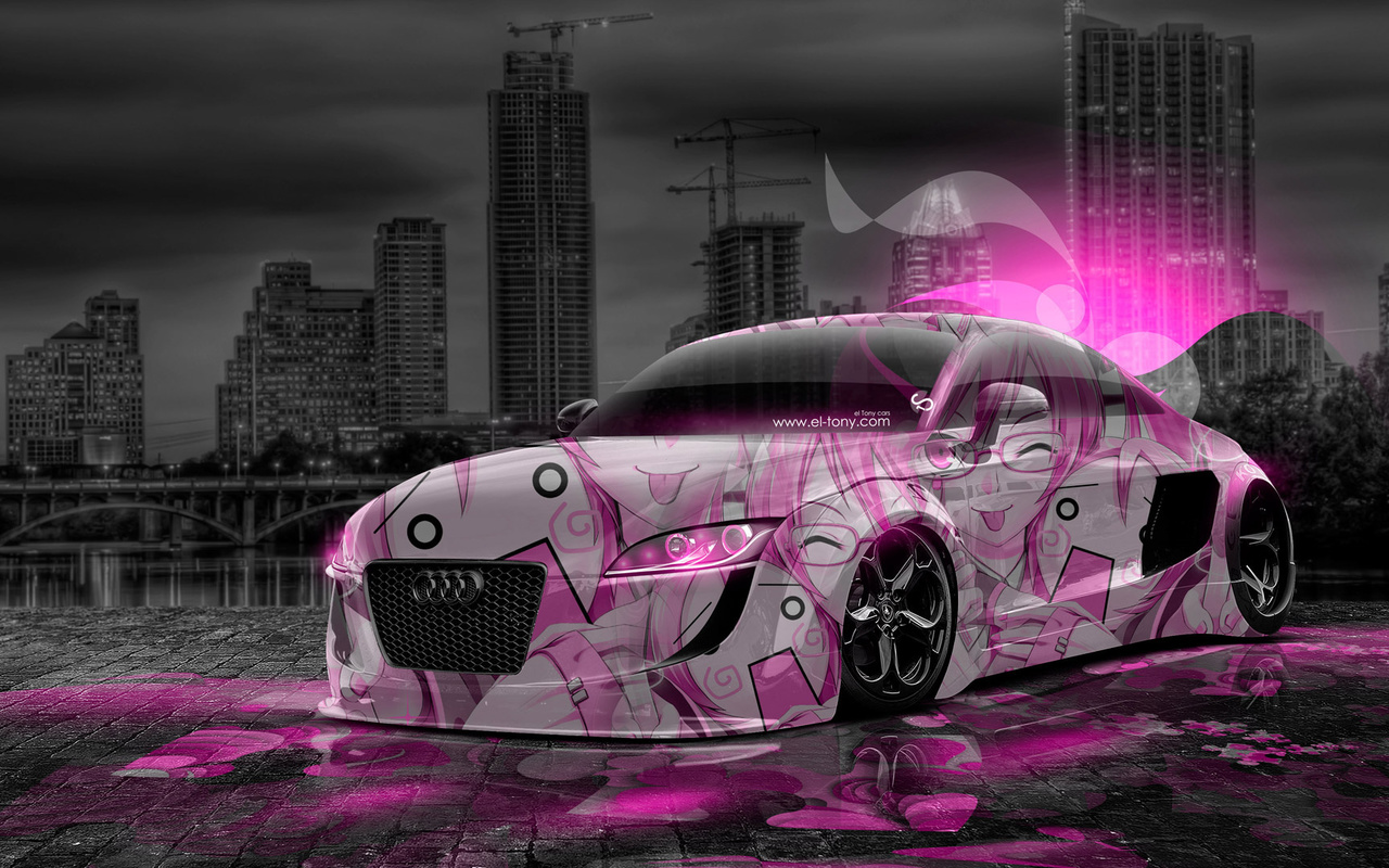 tony kokhan, audi, tt, tuning, anime, aerography, girl, pink, neon, effects, style, design, art, city, night, hd wallpapers, el tony cars, photoshop,  , , , , , , , , , , , , , 