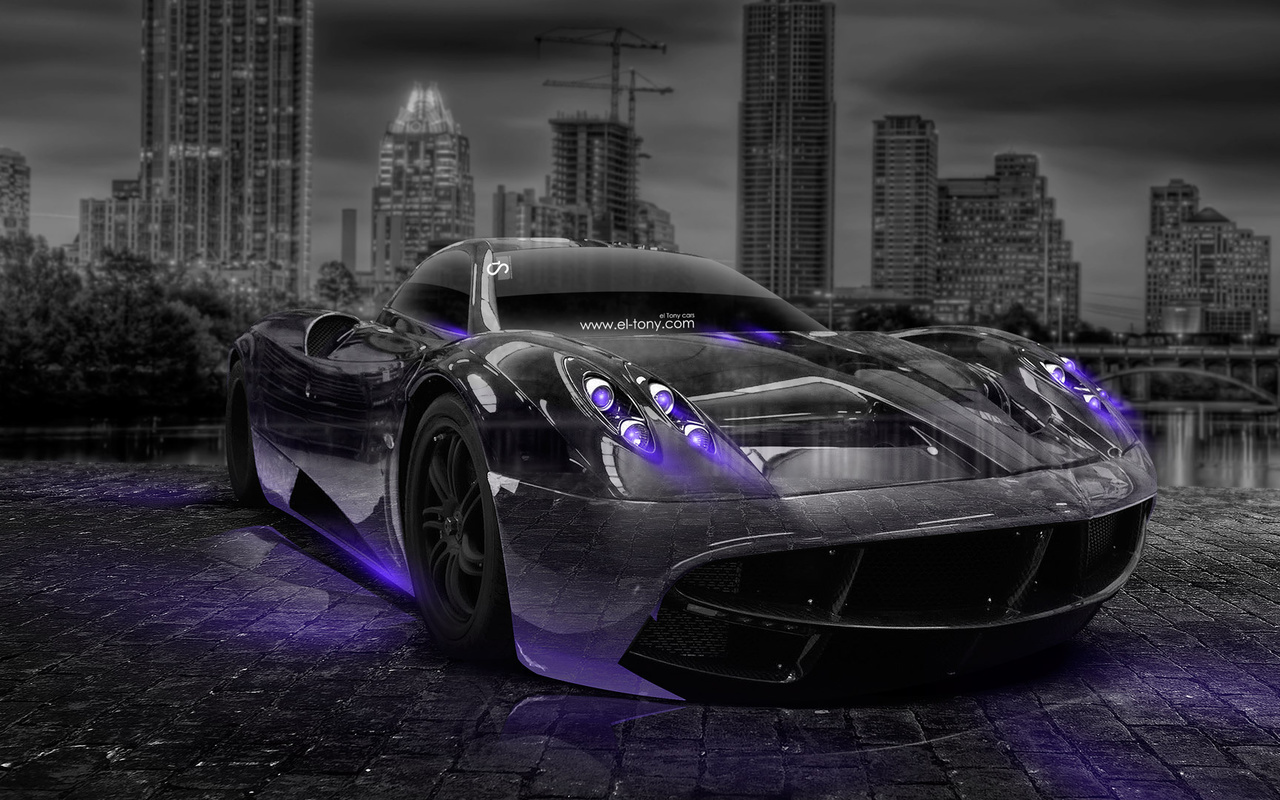 tony kokhan, pagani, huayra, crystal, city, car, violet, neon, night, el tony cars, hd wallpapers, design, art, style, photoshop,  , , , , , , , , , , , 2014, , , , 