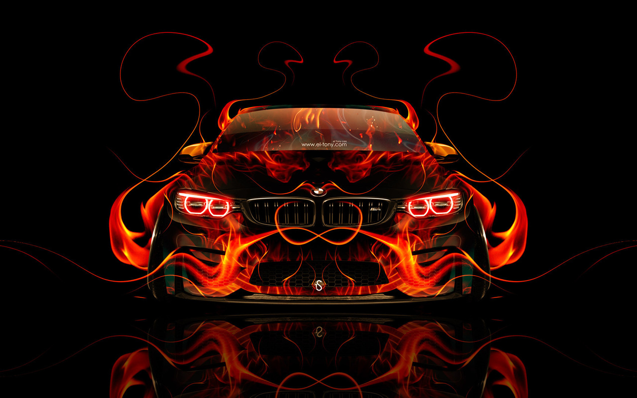 tony kokhan, bmw, m4, fire, car, front, tuning, orange, abstract, flame, black, el tony cars, photoshop, design, art, style, hd wallpapers,  , , , 4, ,  , , , , , , , , , , 