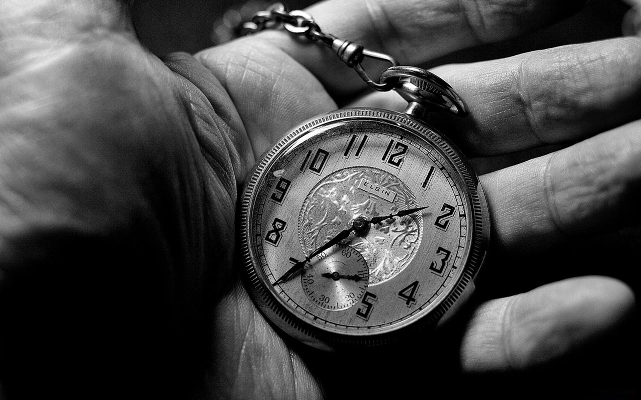 black and white, hand, clock