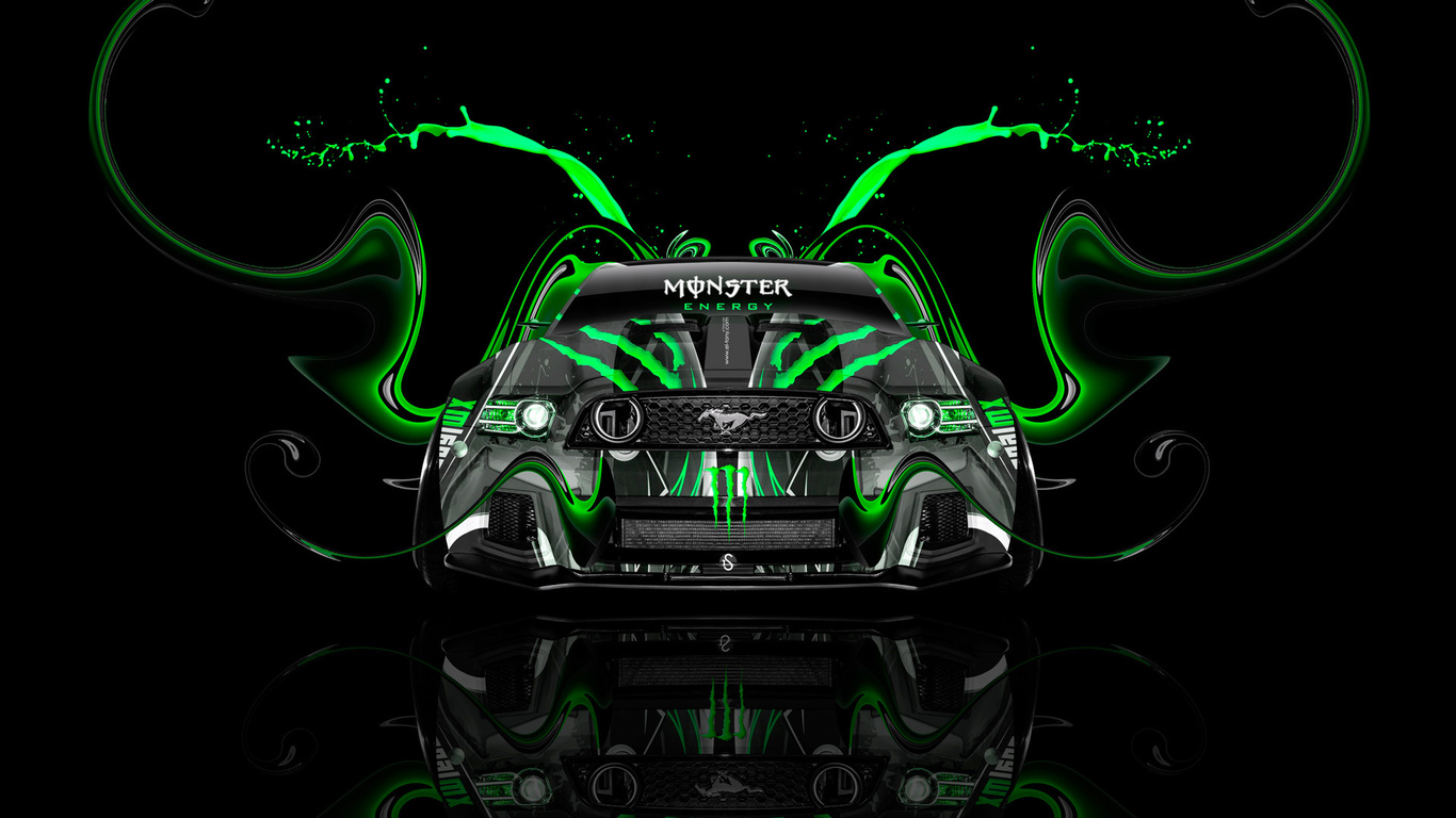 tony kokhan, monster energy, logo, ford, mustang, gt, muscle, car, front, green, aerography, tuning, acid, drink, black, el tony cars, photoshop, design, art, style, hd wallpapers,  , , , , ,  ,  , 