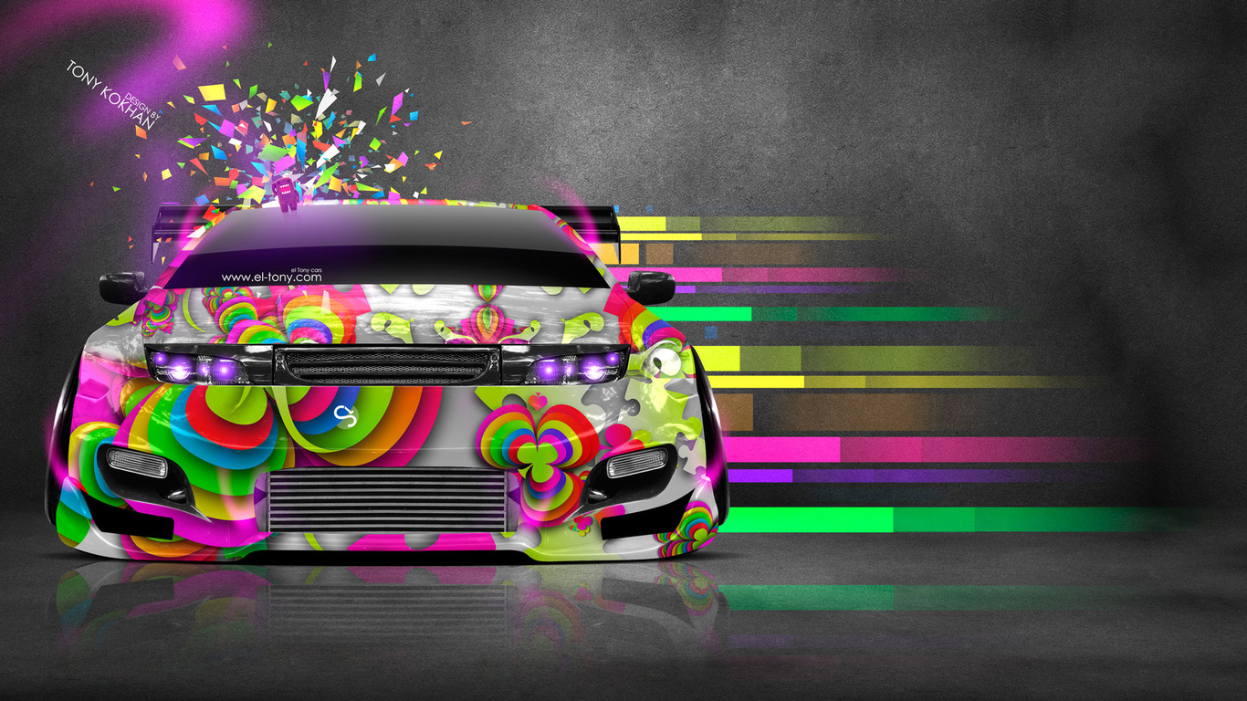 tony kokhan, nissan, fairlady, 300zx, jdm, domo kun, toy, car, abstract, aerography, eq, front, japan, auto, multicolors, pink, neon, tuning, el tony cars, photoshop, design, art, style, hd wallpapers,  , , , , , 