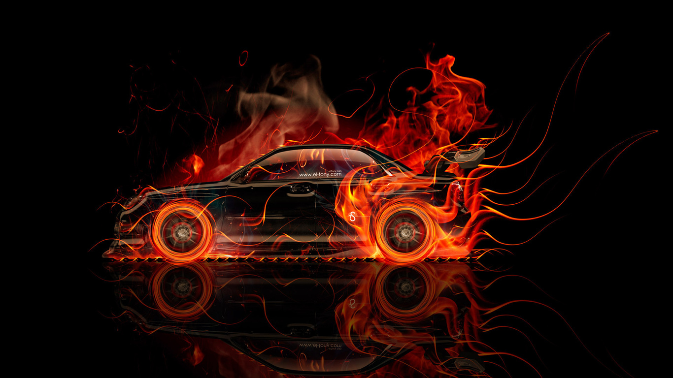 tony kokhan, subaru, impreza, wrx, sti, jdm, fire, car, abstract, orange, flame, black, tuning, el tony cars, design, art, style, japan, hd wallpapers, auto, photoshop,  , , , , , ,  , , , , 