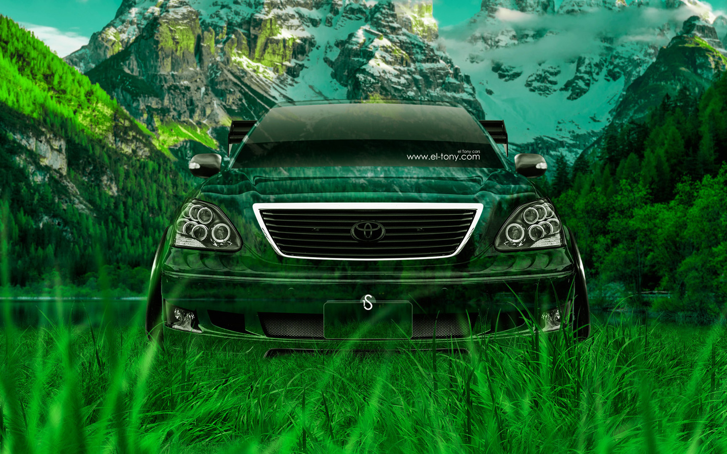 tony kokhan, toyota, celsior, jdm, tuning, front, crystal, nature, car, green, grass, hd wallpapers, el tony cars, photoshop, design, art, style,  , , , ,  , , , , , , , , 