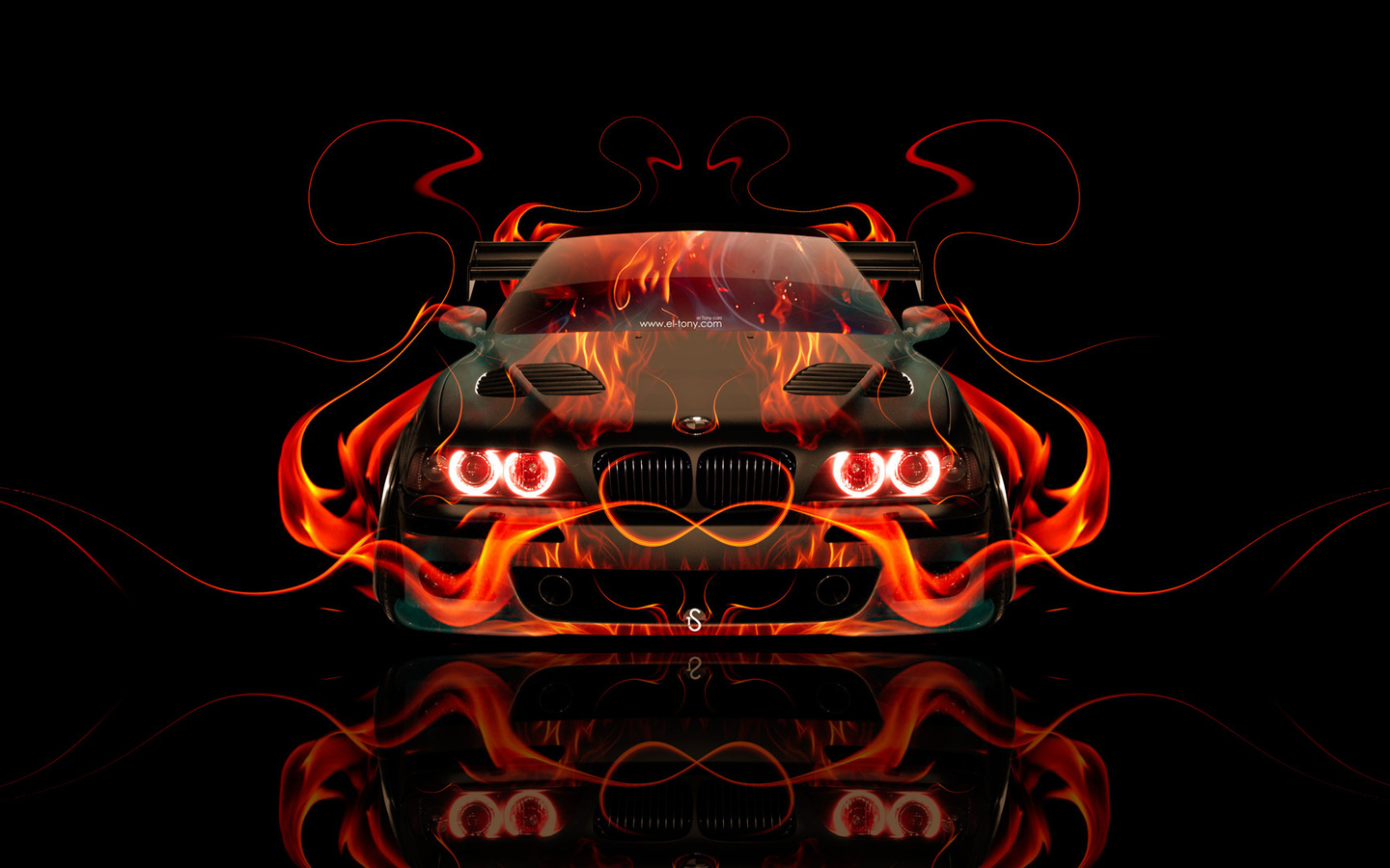 tony kokhan, bmw, m5, e39, fire, car, front, orange, flame, black, abstract, el tony cars, photoshop, design, art, style, hd wallpapers,  , , , 5, 39,  , , , , , , , , , , 