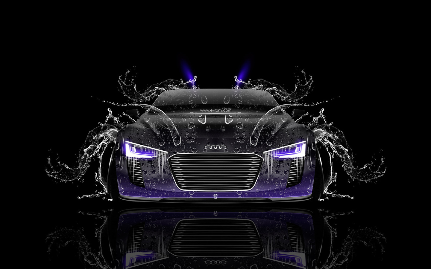 tony kokhan, audi, e-tron, front, water, car, violet, neon, spyder, roadster, black, el tony cars, photoshop, design, art, style, auto,  , , , -,  , , , , , , , , , , 