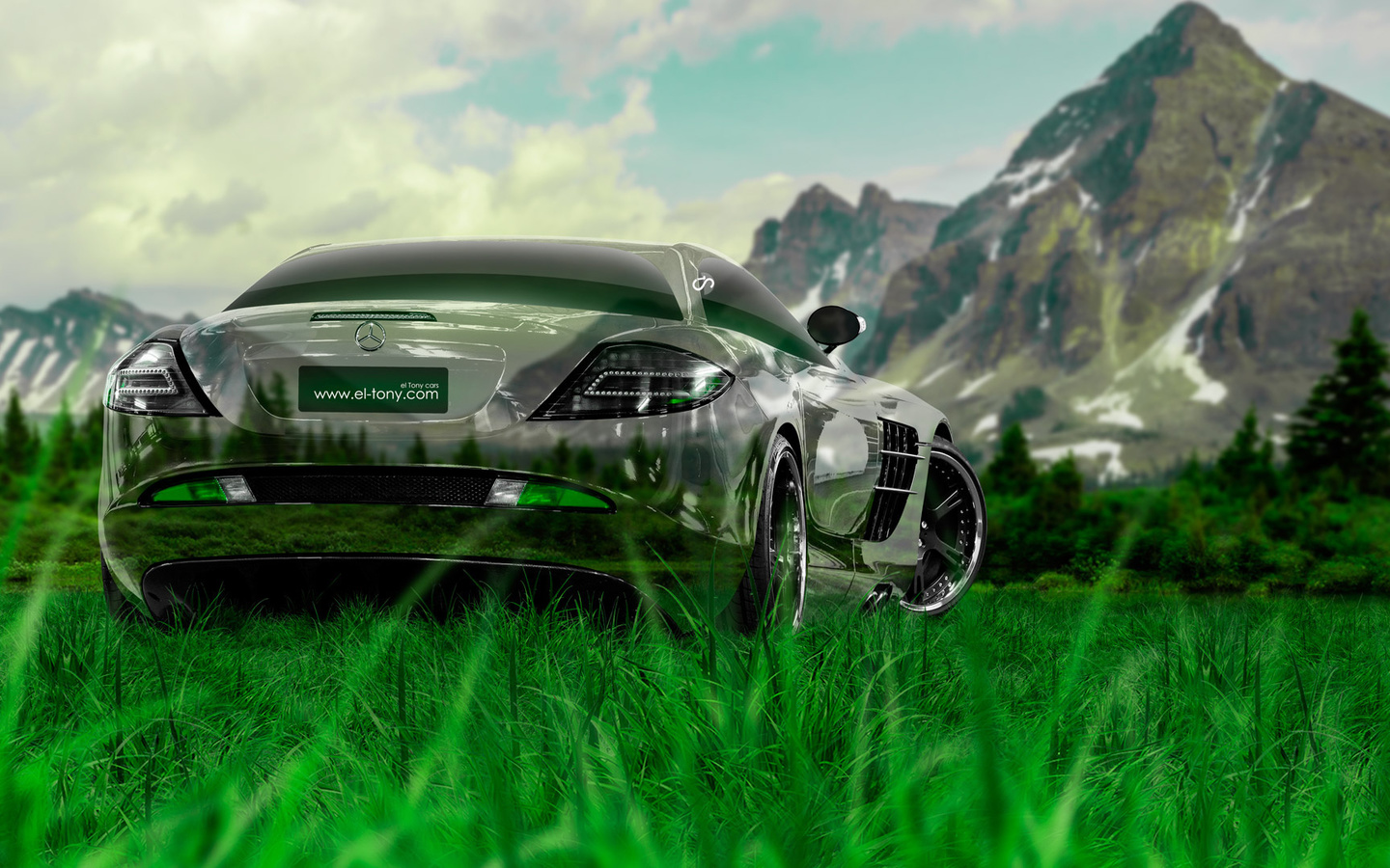 tony kokhan, mercedes-benz, slr, mclaren, crystal, nature, car, green, grass, tuning, mercedes, el tony cars, photoshop, hd wallpapers, design, art, style, auto,  , , -, , , , , , , 