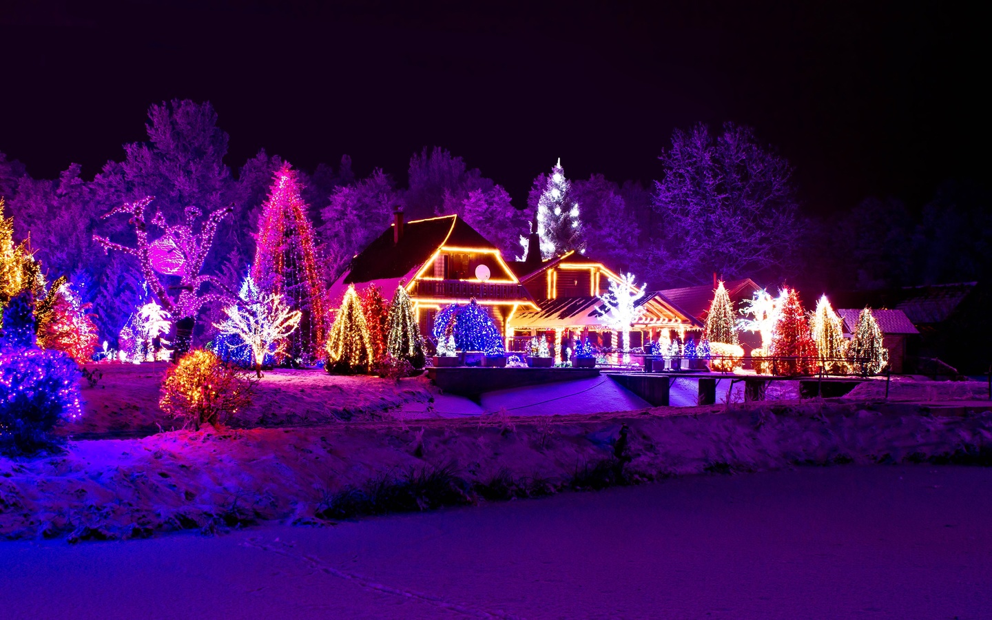 зима, вечер, огоньки, новый год, 2015, красиво, домик, озеро