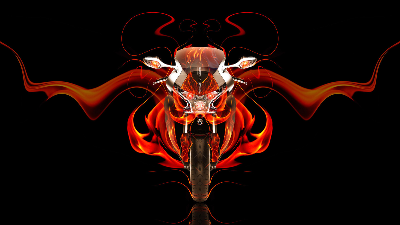 tony kokhan, moto, honda, vfr, 1200f, front, fire, bike, abstract, orange, black, el tony cars, photoshop, hd wallpapers, design, art, style,  , , , , , , 1200,  , , , , , ,