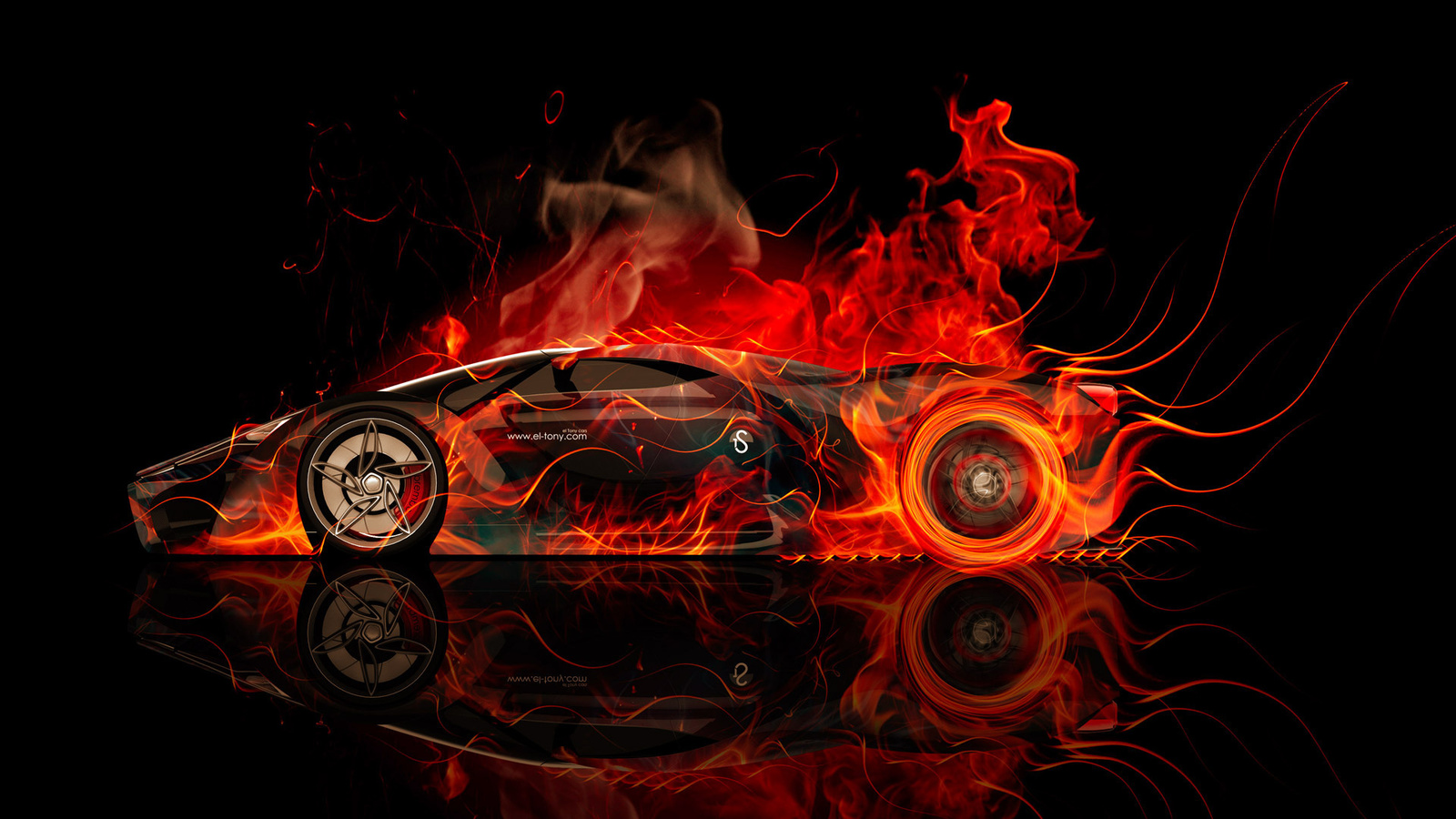 tony kokhan, ferrari, f80, side, fire, car, concept, abstract, orange, colors, aerography, black, hd wallpapers, supercar, flame, smoke, el tony cars, design, art, style, auto,  , , , , 80,  , , , 