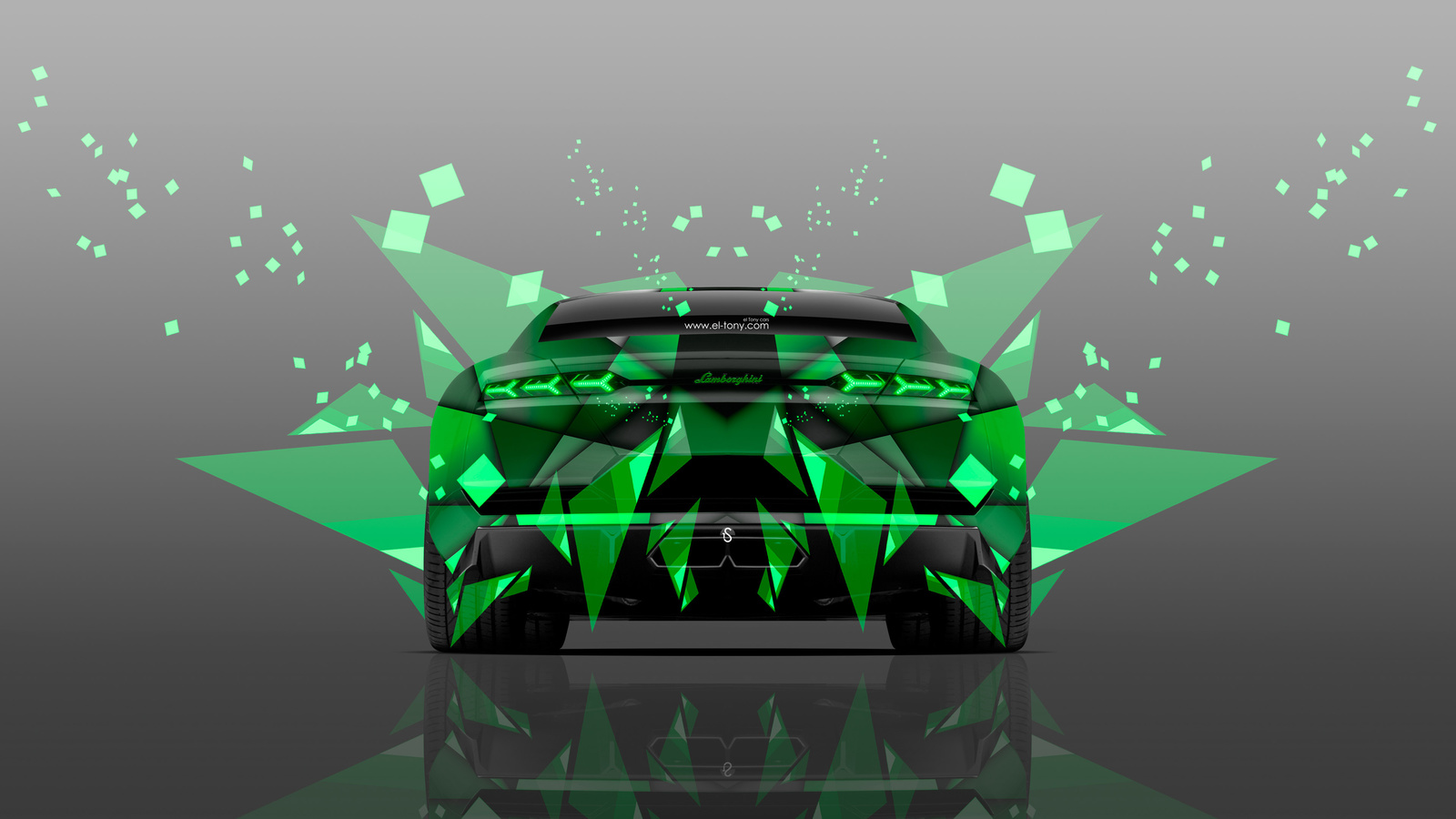 tony kokhan, lamborghini, estoque, back, abstract, aerography, green, colors, car, el tony cars, photoshop, 4k, wallpapers, design, art, style, supercar, auto, silver, effects,  , , , ,  , , , , 