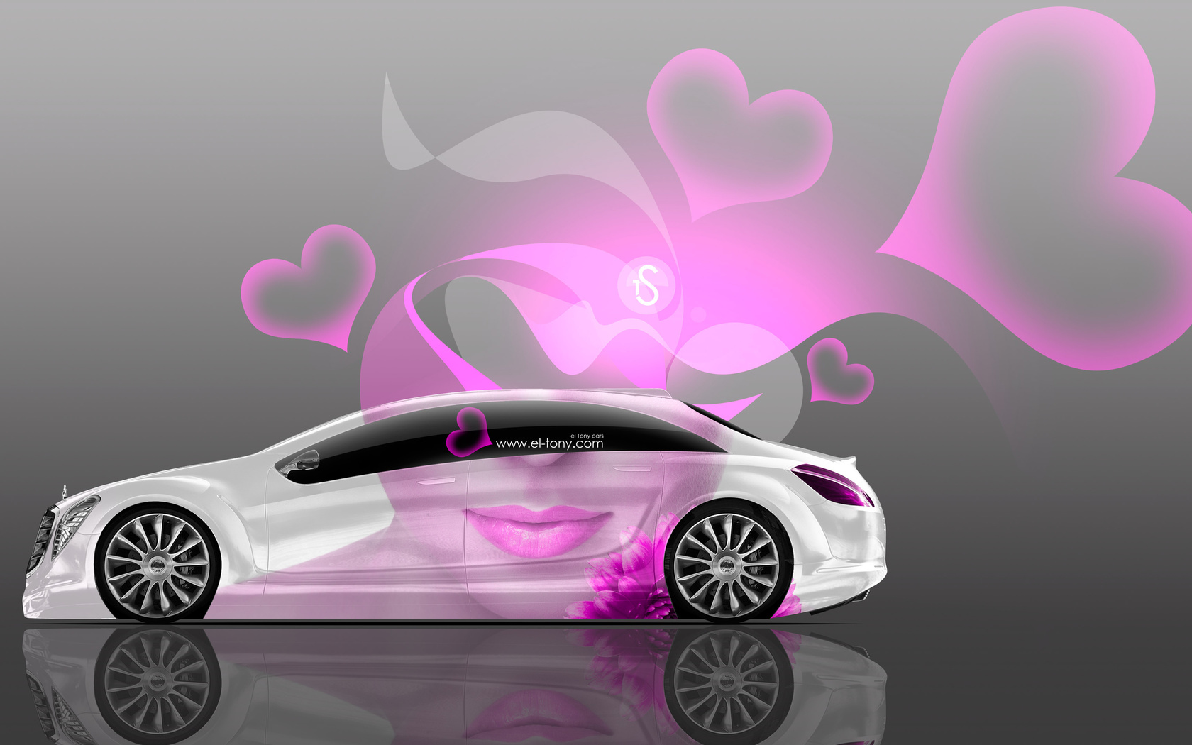 tony kokhan, mercedes-benz, f700, side, glamour, girl, aerography, pink, neon, effects, lips, 4k, wallpapers, el tony cars, heart, design, art, style,  , , -, , 700,  , , , , , 