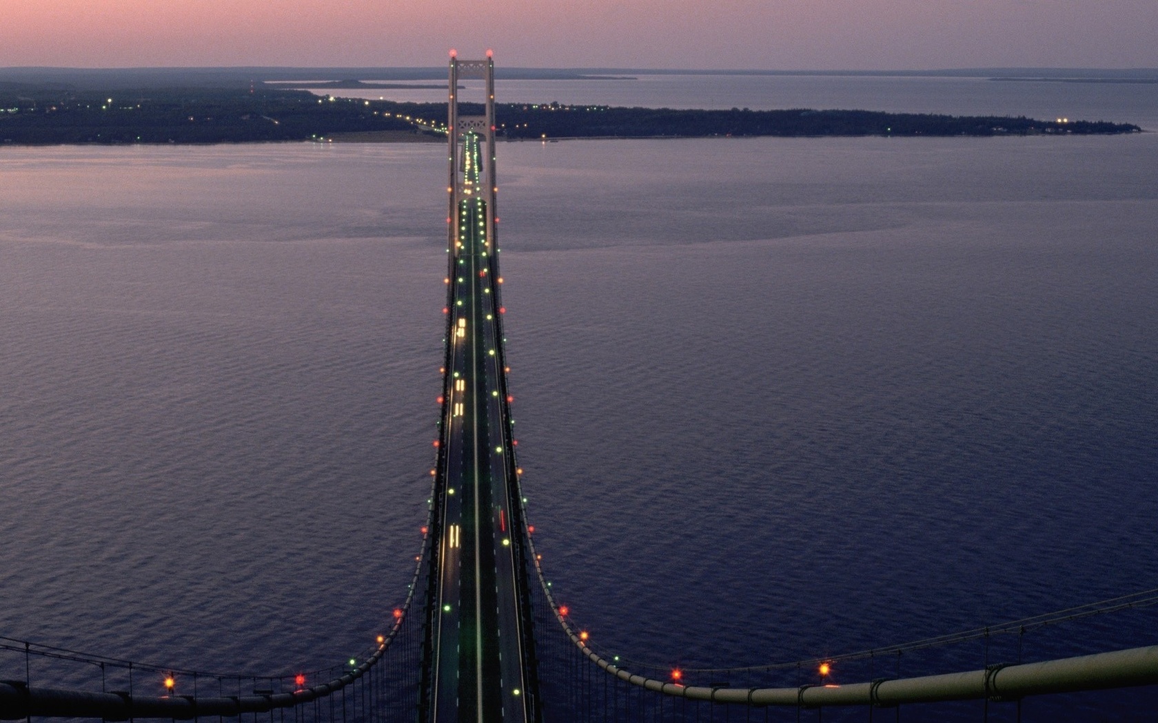 bridge, over, sea, water, city