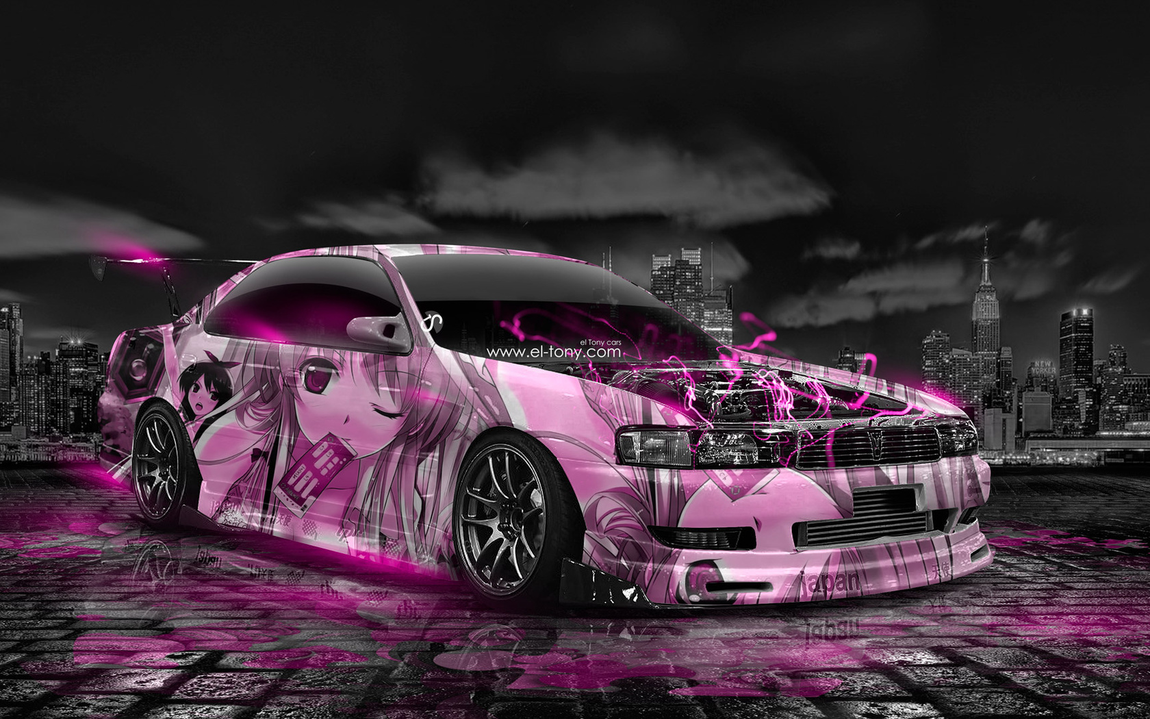 tony kokhan, toyota, chaser, jzx90, jdm, anime, girl, aerography, city, japan, pink, neon, effects, car, tuning, el tony cars, photoshop, design, art, style, hd wallpapers,  , , , , , , , , , 