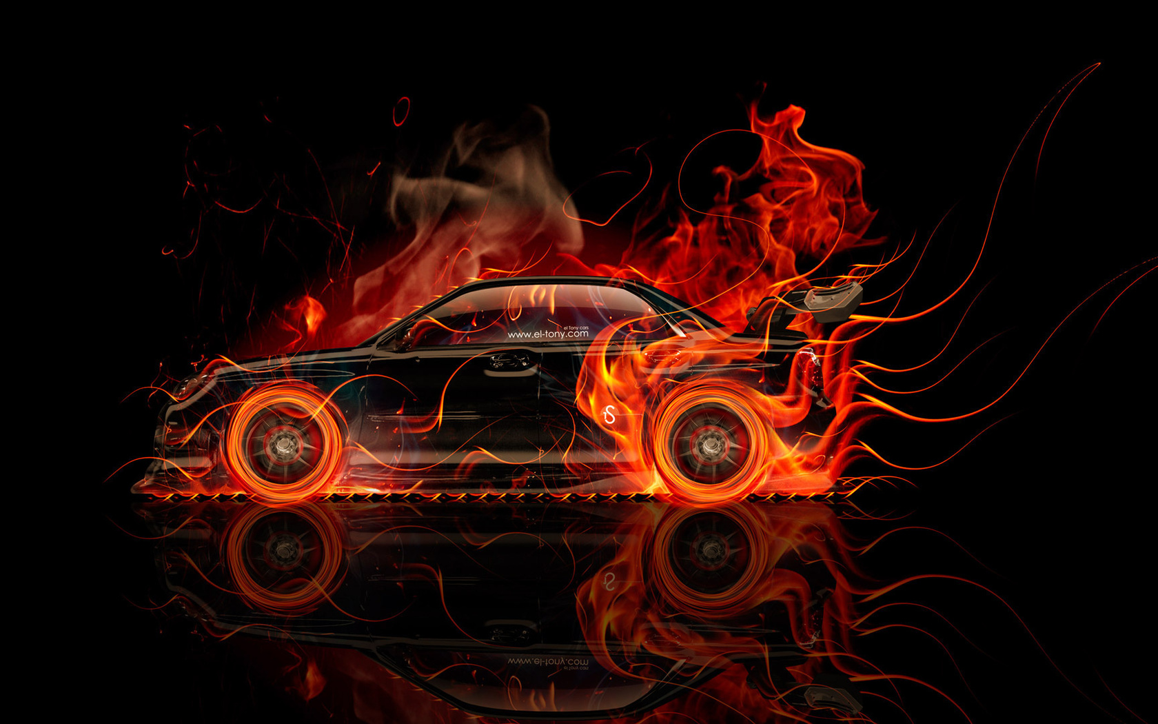 tony kokhan, subaru, impreza, wrx, sti, jdm, fire, car, abstract, orange, flame, black, tuning, el tony cars, design, art, style, japan, hd wallpapers, auto, photoshop,  , , , , , ,  , , , , 