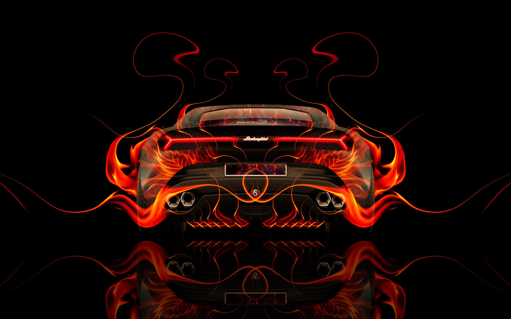 tony kokhan, lamborghini, asterion, supercar, hybrid, back, fire, car, abstract, flame, orange, auto, hd wallpapers, el tony cars, photoshop, design, art, style, black,  , , , ,  , , , , 