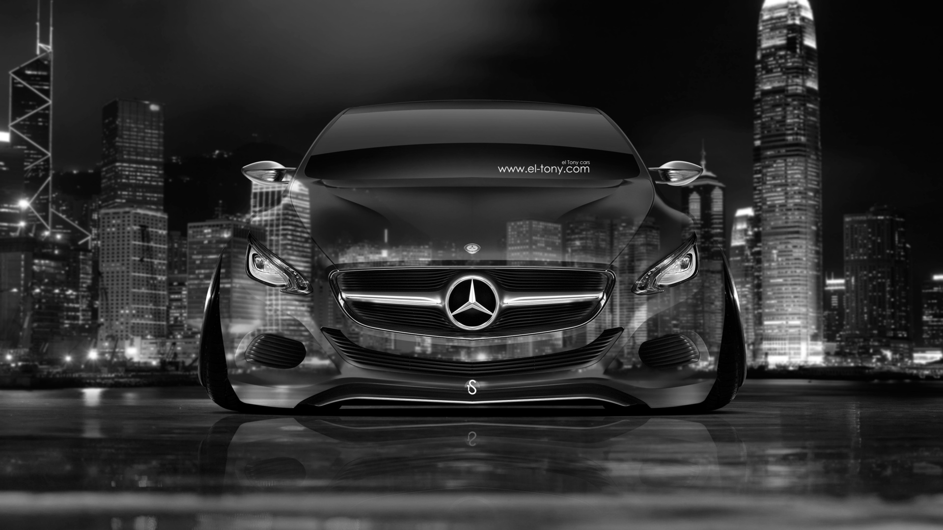 tony kokhan, mercedes-benz, f800, front, crystal, city, car, silver, gray, night, black, white, el tony cars, 4k, wallpapers, photoshop, design, art, style, mercedes,  , , , , 800,  , , , , 