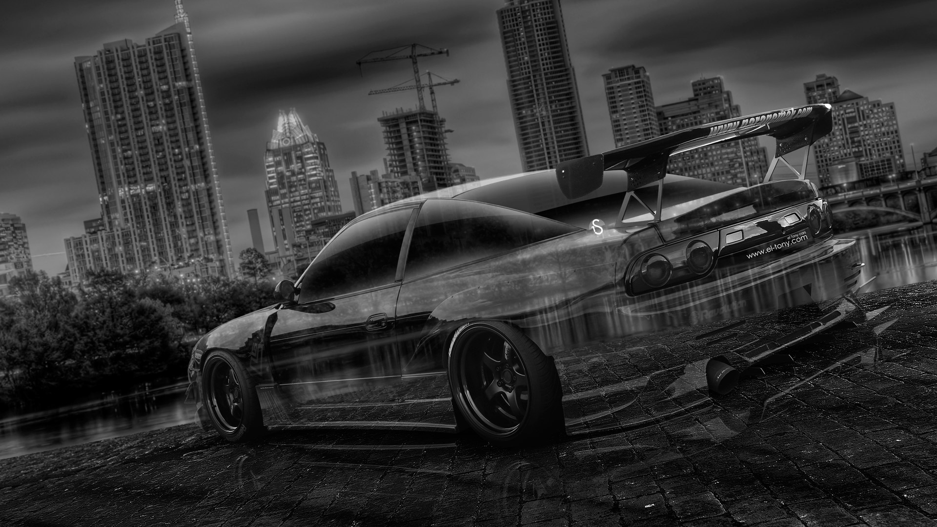 tony kokhan, nissan, 180sx, jdm, tuning, crystal, city, car, silver, gray, black, white, el tony cars, photoshop, hd wallpapers, art, design, style,  , , , , , , 2014, , 180, , , , , 