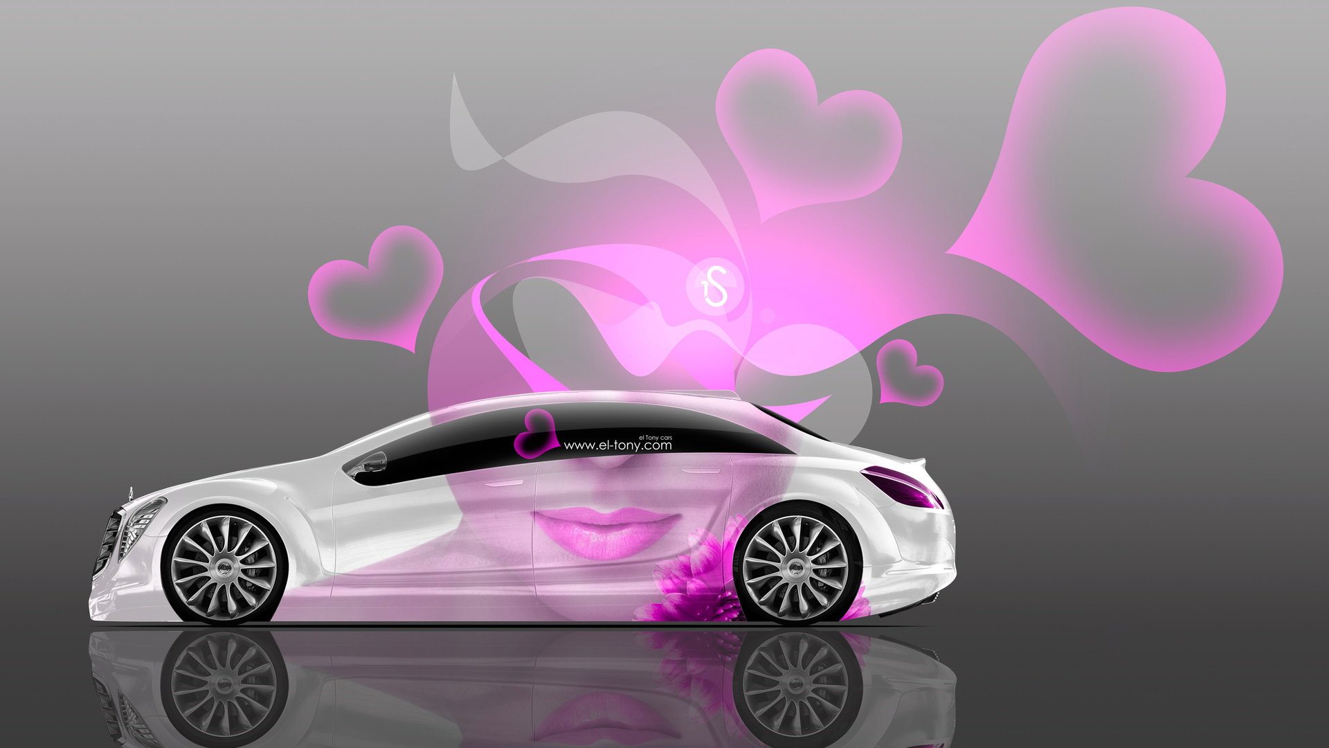 tony kokhan, mercedes-benz, f700, side, glamour, girl, aerography, pink, neon, effects, lips, 4k, wallpapers, el tony cars, heart, design, art, style,  , , -, , 700,  , , , , , 