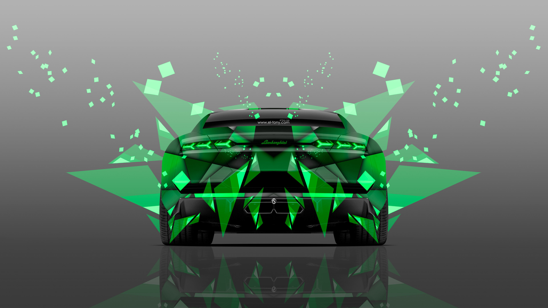 tony kokhan, lamborghini, estoque, back, abstract, aerography, green, colors, car, el tony cars, photoshop, 4k, wallpapers, design, art, style, supercar, auto, silver, effects,  , , , ,  , , , , 