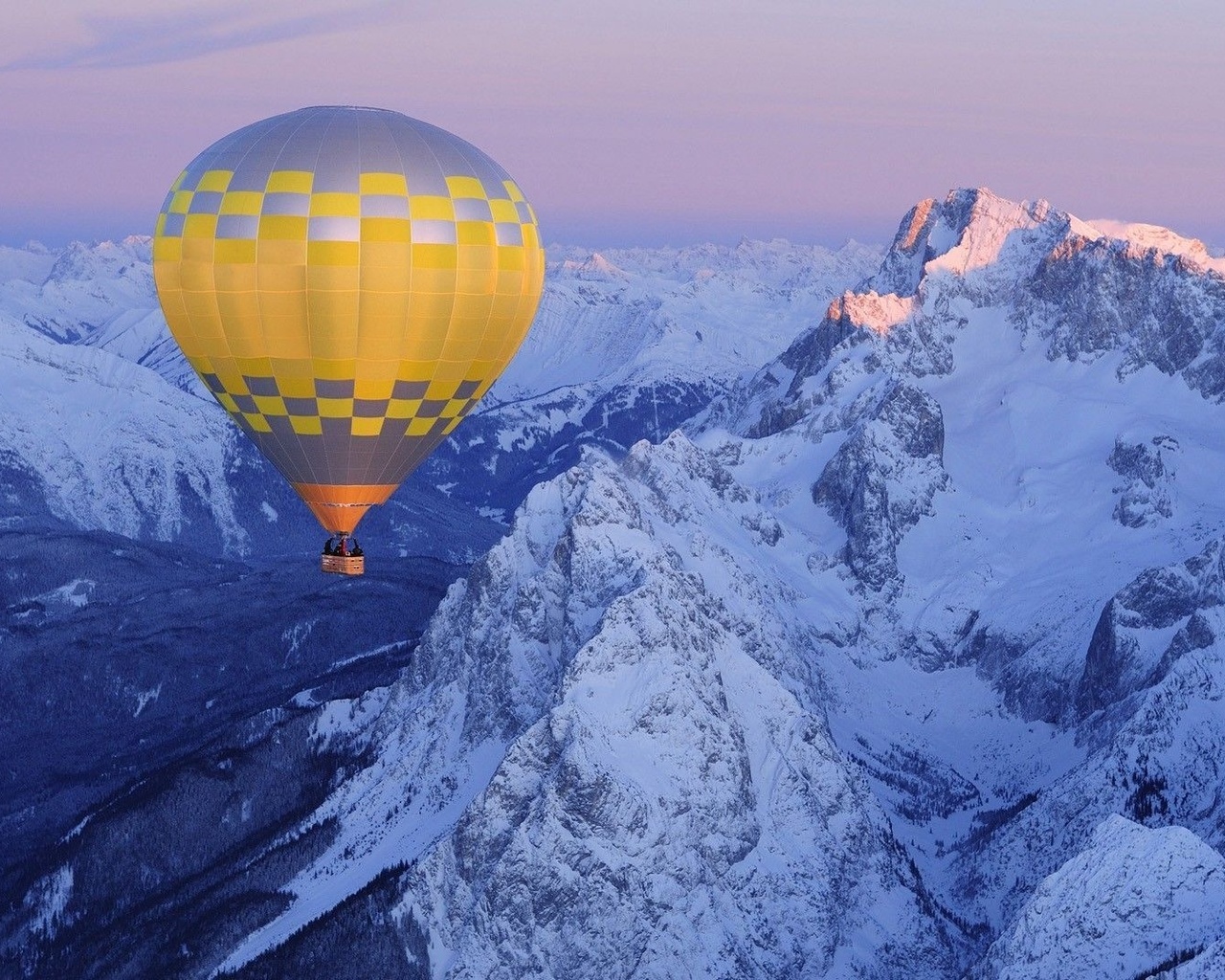 balloon, hot, mountain, snow, sky, fly