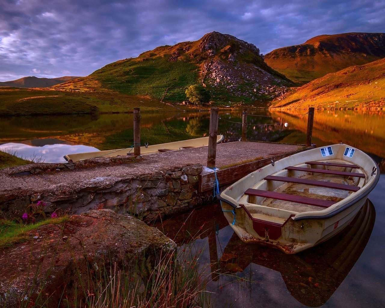 sunset, boat, lake, tree, water