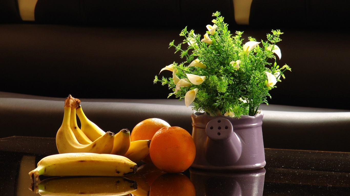 banana, orange, table, yellow, green