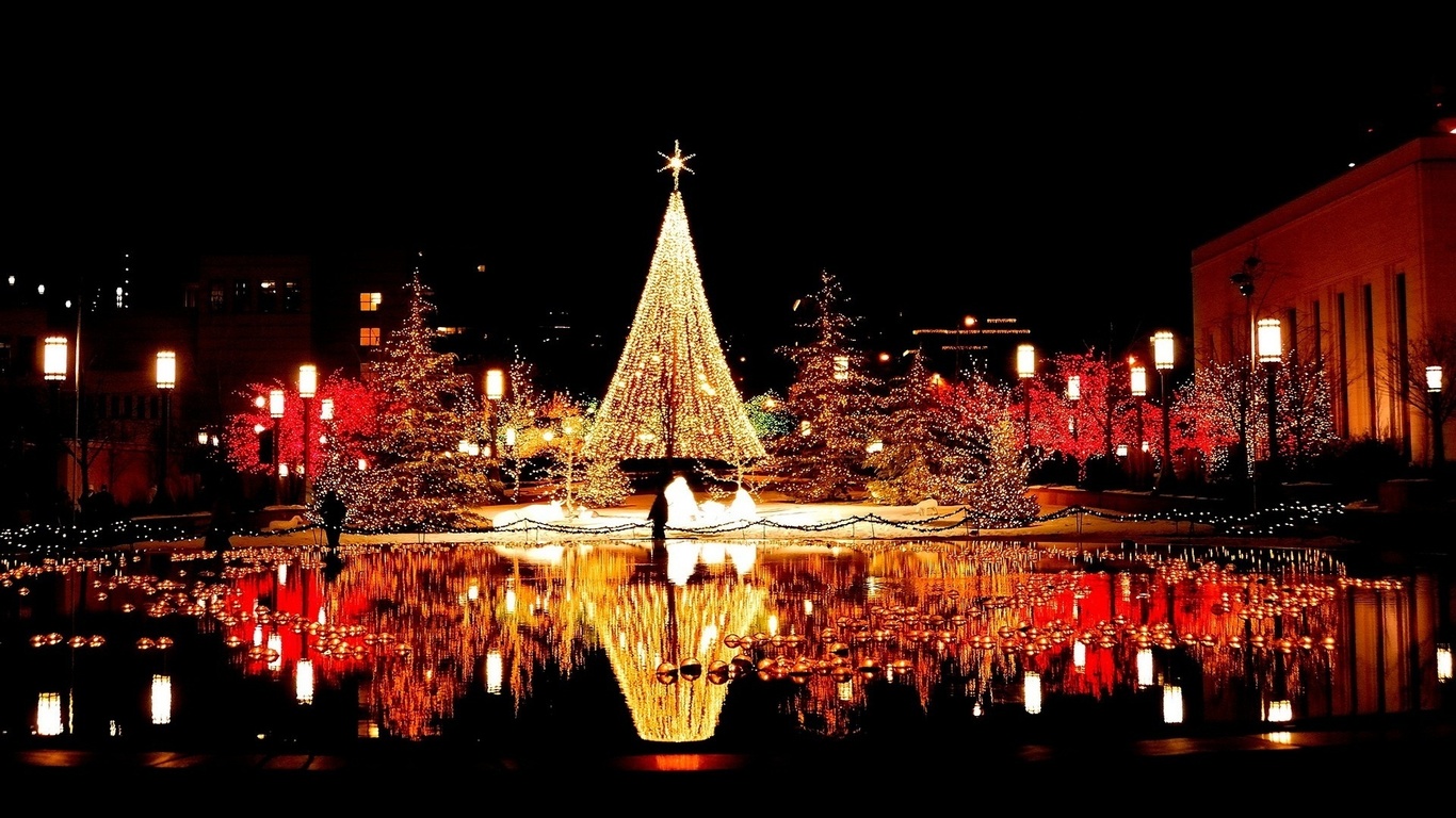 tree, christmas, light, city, night, ,,,