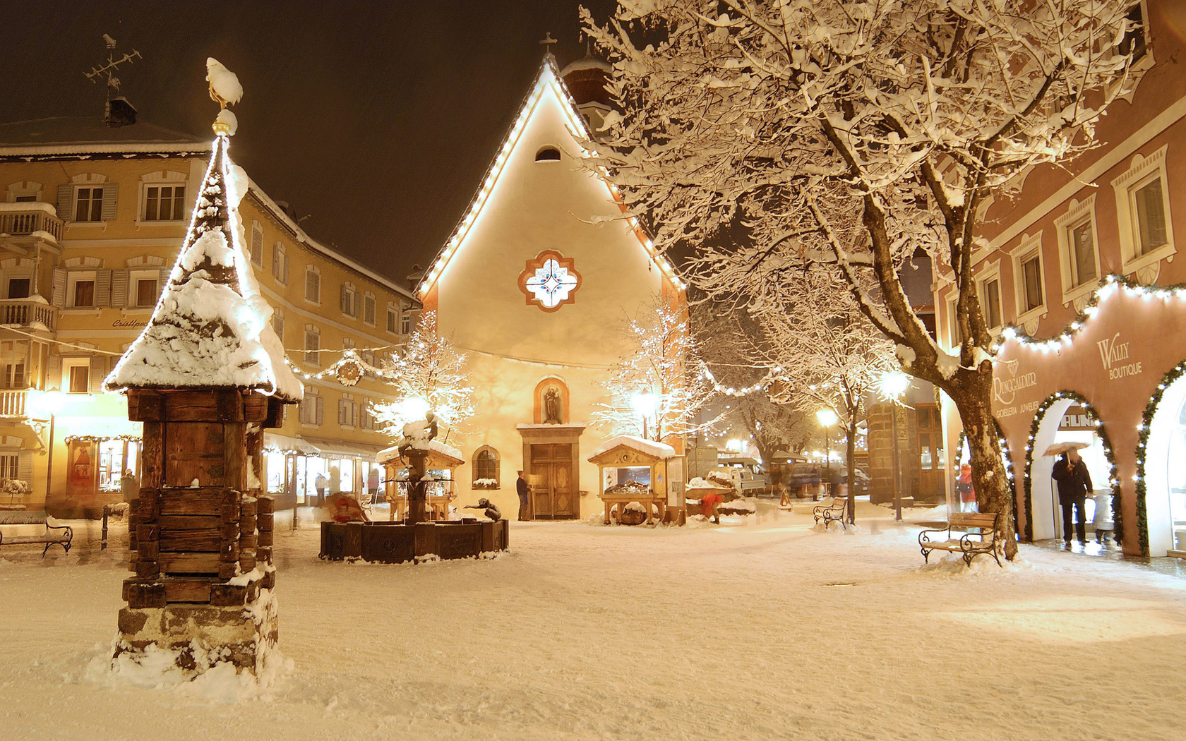 christmas, light, city, winter, village, snow