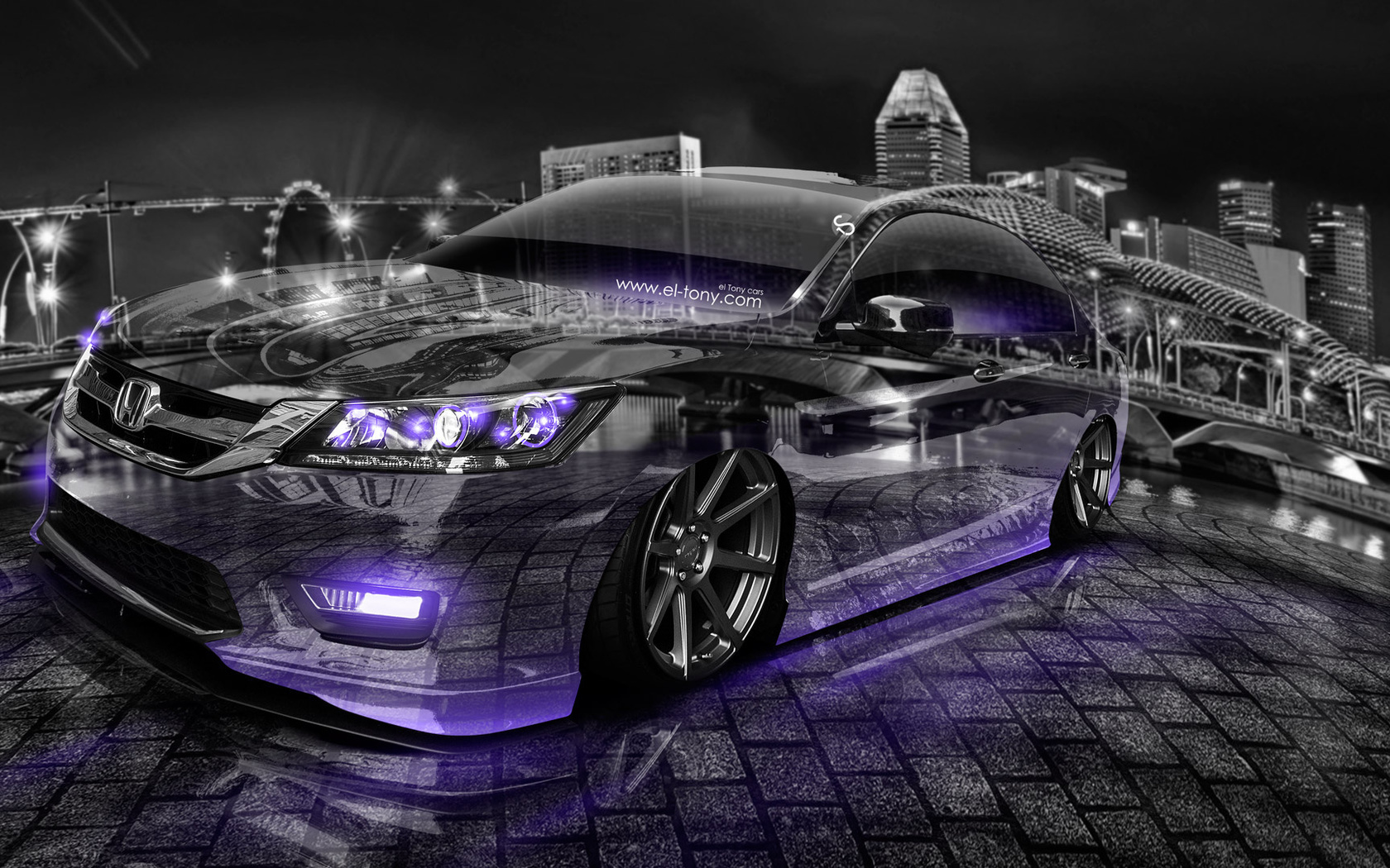 tony kokhan, honda, accord, jdm, tuning, crystal, city, fish eye, violet, neon, design, art, style, japan, car, v6, photoshop, hd wallpapers, creative,  , , , , , , , , , , , , 