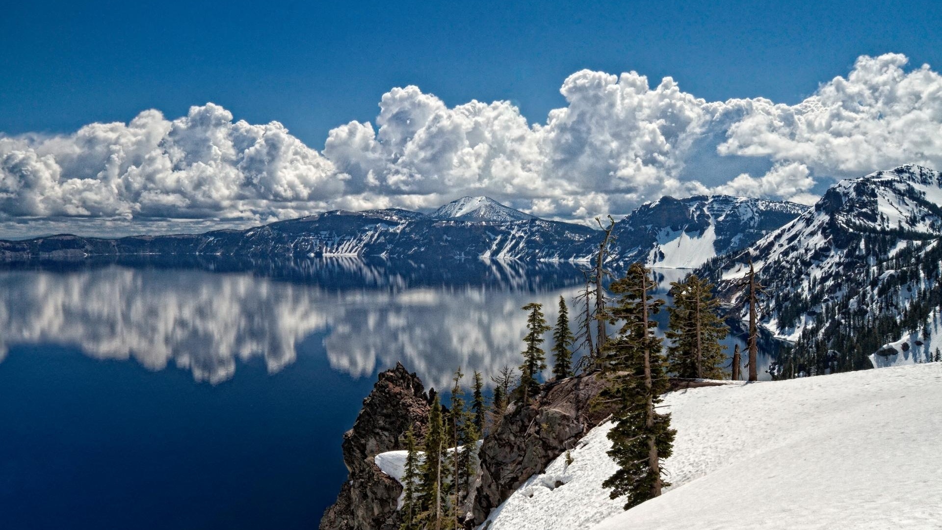 lake, mountain, reflextion, water, sky, blue, snow